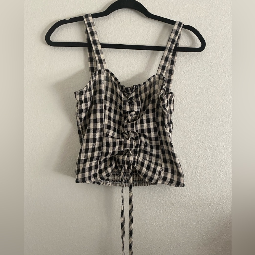 Tinsel Plaid checkered Tank Top Tie Lace Up Goth Whimsical